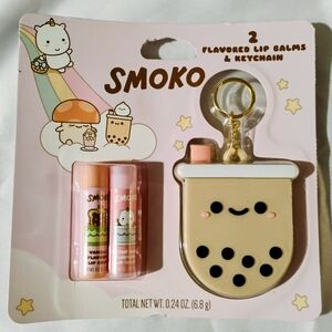 Smoko Flavored Lip Balms & Keychain Set - Pink & Cream